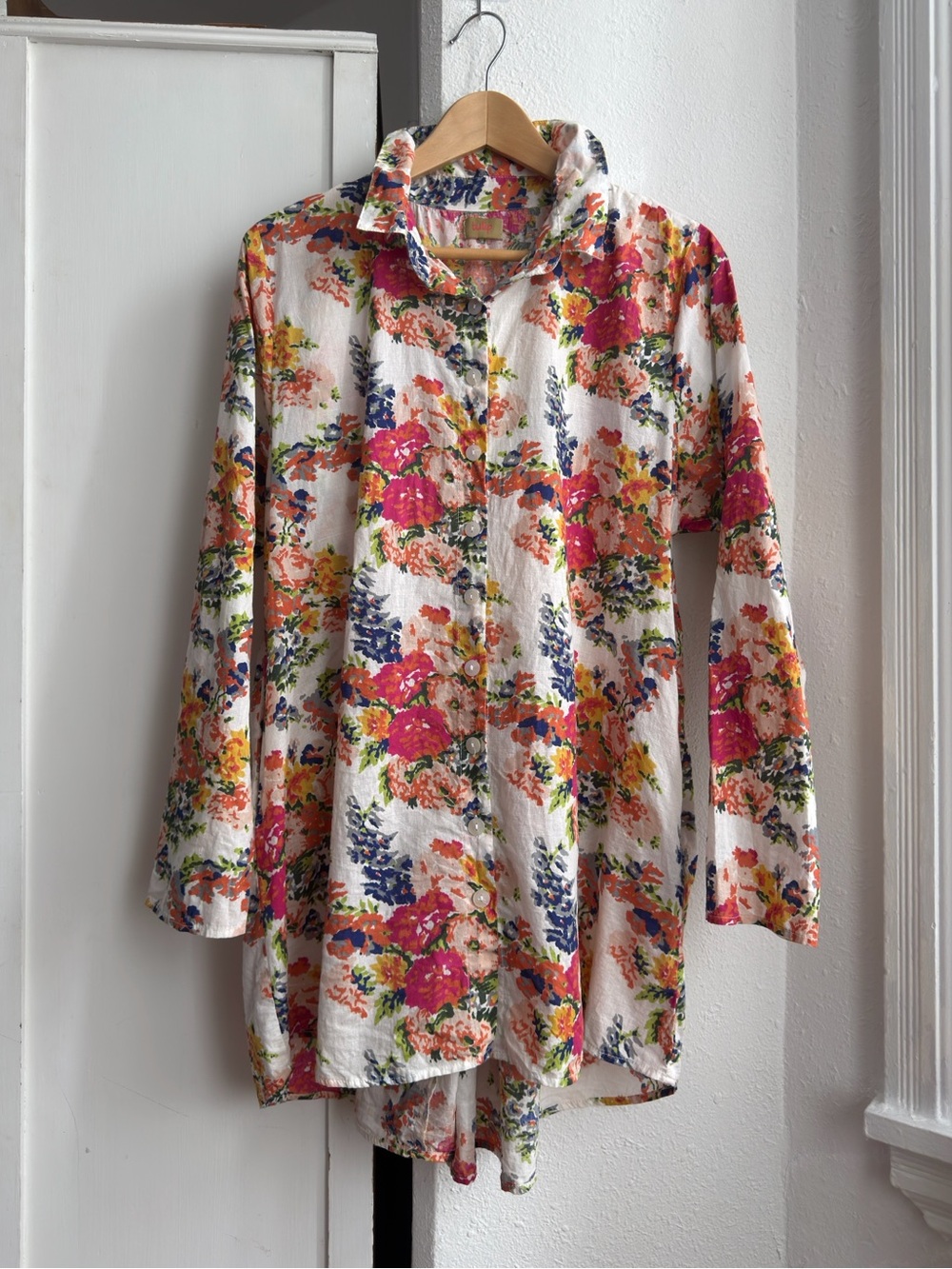 Tulip Petulia Button Down floral print 100% cotton pockets trapeze tunic